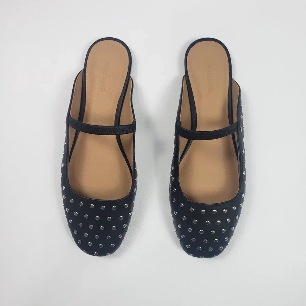 Madewell The Greta Ballet Flat Mule Women's Size 9M True Black Multi Stud Detail - Picture 4 of 16